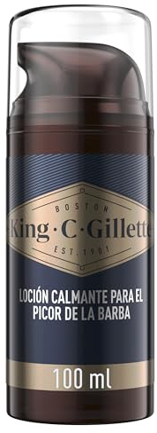 King C. Gillette Loción Calmante para La Irritación de La Barba, Fórmula Hidratante Y Refrescante Que Reduce El Picor de La Piel, con Vitamina B3 Y B5, Cuidado Facial Hombre, 100ml