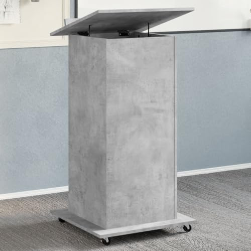 QZZCED Mobile Lectern with Wheels and Drawer, Concrete Grey 55x55x107 cm Engineered Wood Tiltable Desktop, Baffle Design, Lockable Castors for Presentation Podium and Office