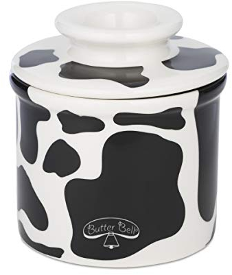 Butter Bell - The Original Butter Bell Crock by L Tremain, a Countertop French Ceramic Butter Dish Keeper for Spreadable Butter, Cow Pattern, Black & White