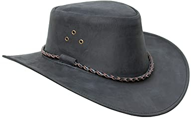 Lederhut Cowboyhut Australien Style Westernhut Herren Damen- Outdoor Hut aus Leder mit Kinnriemen ca. 7cm bis 7,5cm breite Krempe - Verschiedene Variationen