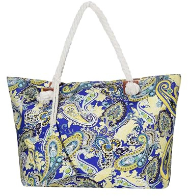 DonDon Grand sac de plage imperméable avec fermeture à glissière Sac shopping à bandoulière Motif cachemire coloré