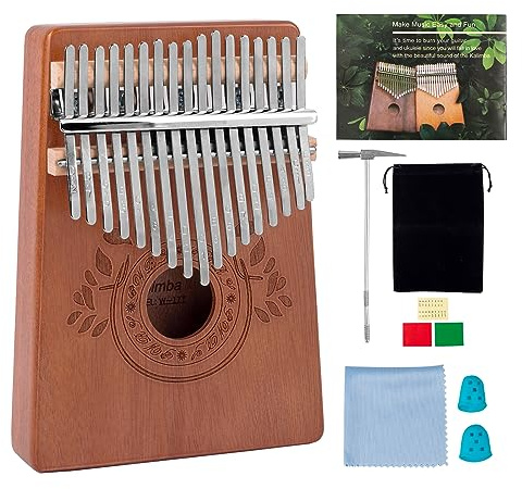 Musfunny 17 Keys Kalimba Thumb Piano: Portable Mbira Finger Pianos Musical Instrument Gifts for Kids Adults Beginners - Mahogany Wood Handheld Piano with Tune Hammer, Music Book