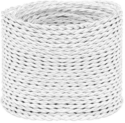Helunsi 3 Core Vintage Braided Flex Cable - 10 Meters / 32.8FT White, Twisted Fabric Electrical Wire for DIY Lamps, Industrial Pendant Lights, Lighting Appliances