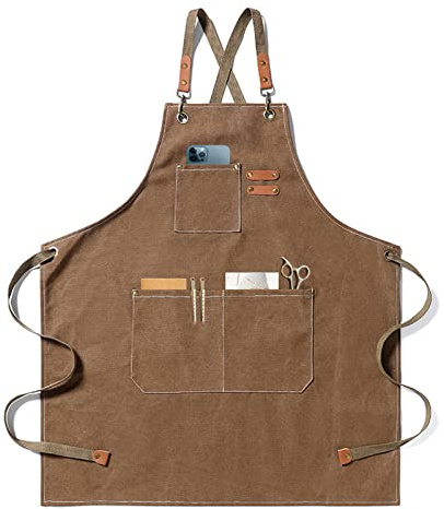 Delantal Barbero Profesional Ajustable Vintage Para Hombres y Mujeres - Con Bolsillos Grandes, Peluquería, Vaquero, Camarero - Ropa de Trabajo Marrón