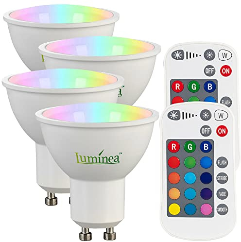 Luminea LED-Lampe GU 10: 4er-Set LED-Spots GU10, RGBW, 4,8 W, 400 lm, dimmbar (GU10 RGB, GU 10 RGB, Disco)
