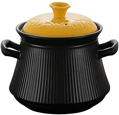 Pentola di Argilla per Cucinare Pentola Calda Pentola in Ceramica con Coperchio Giallo, Pentole Sane Pentola di Argilla Pentola A Fornello Lento(Nero a 4.23Quart)