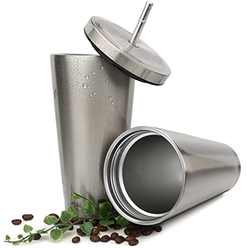 Tumbler termico 500 ml con cannuccia, tazza da caffe in acciaio inox 304 doppia parete, coperchio con guarnizione, a prova di perdite per borsa e zaino, senza BPA, lavastoviglie, bevande calde fredde
