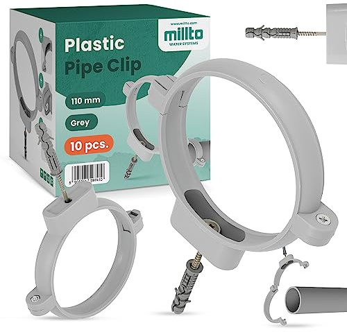 Millto™ Rohrschellen Kunststoff Halterung Rohr 110mm Stockschraube Dübel Rohrhalter Wasserrohrhalter Abwasserrohrschelle Kanalisationsrohrschelle Abwasserrohrhalterung Grau