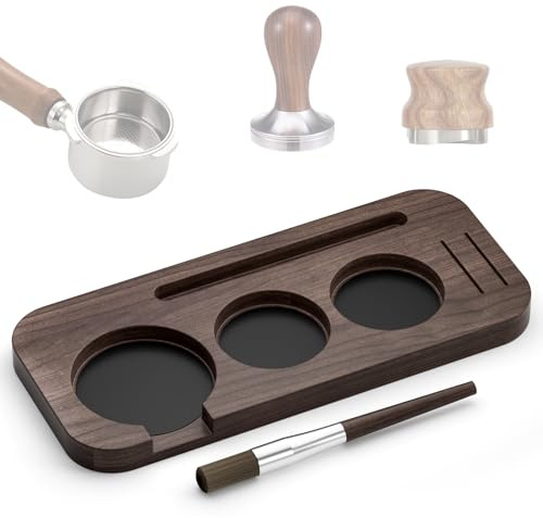 SZSMD Holz Kaffee Tamping Station Mit Reinigungsbürste für 51mm Zubehör – Stabile Tamper Halter Station zum Schutz