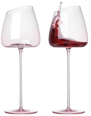 NUTRIUPS Pink Wine Glasses, Hand-Blown, Long Stem & Thin Rim Crystal Glasses, 55cl Red Wine Glasses & Gift Box, Lead-Free, Unique Gift for Women/Her