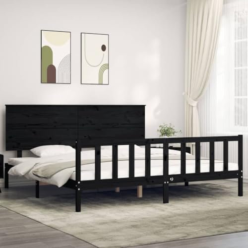 Iiaky Massivholzbett mit Kopfteil Holzbett Mit Kopfteil Bettgestell Mit Kopfteil Einzelbett Holzbett Schwarz 200x200 cm 3193425