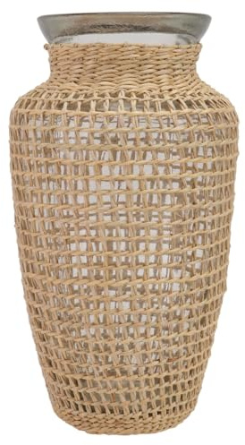 Veemoon Gras Gewebte Vase Nordic Style Pflanzen Vase Für Hydroponik Und Blumen Dekorative Hausvase Für Wohnzimmer Tischdeko Und Natürliche Wohnaccessoires 21.50 X 9.50 X 6.50 cm
