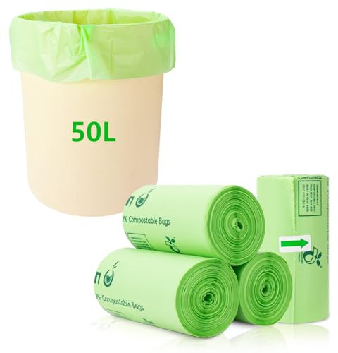 JelKen 54 Biodegradable Bin Liners 50L with Drawstring Tie Handle, Food Waste Bags Strong Trash Bags (61 x 72cm)