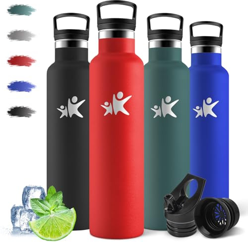 Motswedi Botella Termica 1 litro, 12H Caliente/24 Frío, Botella Agua Acero Inoxidable, Doble Aislamiento, Cantimplora Termica, Cantimplora, a Prueba de Fugas, para Oficina, Gimnasio, Deporte, Rojo