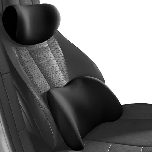 HOVCEH Cojin Lumbar Coche y Reposacabezas, 2 Piezas Ergonómico Almohada Coche y Respaldo Lumbar, Memory Foam Reposacabezas y Cojín Soporte Lumbars para Asientos de Coches, Silla de Oficina