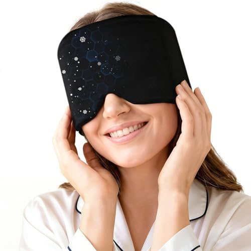 Kalt-Warm Augenmaske mit Gel Wiederverwendbare Migräne Maske aus Lycra Feste Gel-Technologie für längere Kühlung & Wärme Gegen Migräne, Augenringe, Schwellungen, Stress Schwarz