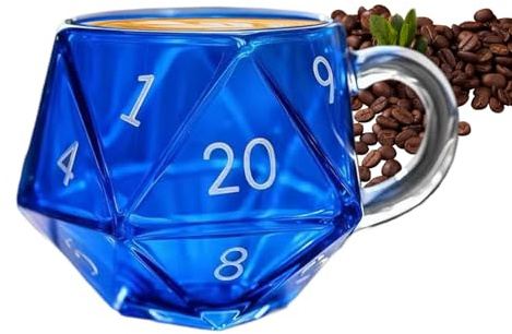 Tea Cup - Glass Game Mug, Glass Mugs, D20 Dice Coffee Cup| Novelty Drinking Mugs for Coffee, Milk, Water, Beer | Transparent Dice Mug for Home, Office, Birthday Party