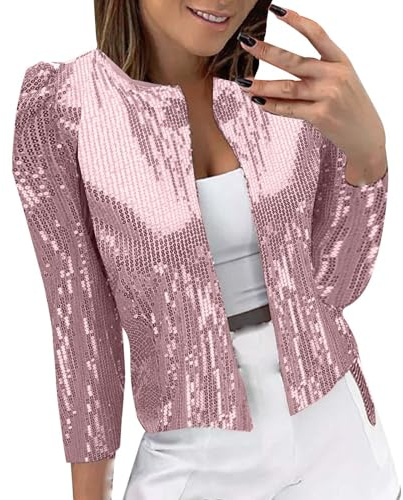 Chaqueta Lentejuelas Mujer Manga Larga, Vintage, Bolero, Informal, Abrigo, Elegante, Blazer, con Bolsillos, Chaqueta, Manga Larga, Cardigans, Slim Fit, Disfraces Carnaval, Ropa Años 80 Disfraz