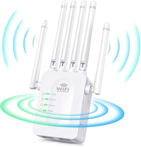 Ripetitore WiFi WiFi con 6 antenne, 2 porte Ethernet, copertura amplificatori WLAN fino a 200 m², extender WiFi con router, ripetitori, modalità Ap, compatibile con diversi router e