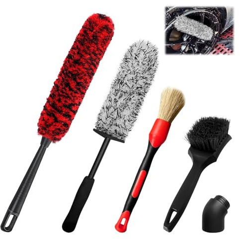 Megcdtr 5PCS Alloy Wheel Brush Kit, Car Wheel Brush, Stiff Tire Brush