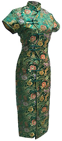 7Fairy Women's VTG Green Ten Buttons Long Chinese Dress Cheongsam Size 10 US