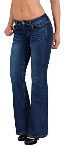ESRA Bootcut Jeans Damen Stretch Schlaghose Hüftjeans Low Waist Wide Leg Flared Jeanshose Bis Übergröße B300