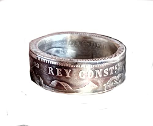 Coinring, Münzring aus sehr alten 2 Pesetas, Spanien 1882, 835er Silber - Double Sided coin ring - Größe 60 (19.1), handgeschmiedetes Unikat