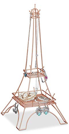 Relaxdays Espositore Gioielli a Torre Eiffel, Porta Collane, Anelli & Bracciali, Organizer in Metallo, Design Oro/Ramato