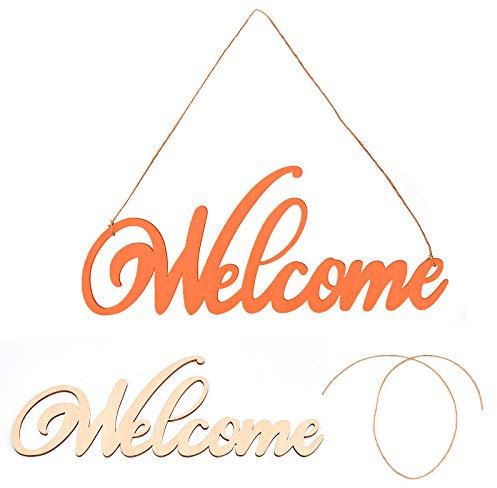 CREATCABIN Benvenuto Segno di Legno Ritaglio Lettera di Legno Segno Fai da Te Blocco Parole Segno per Corona Complementi Arredo Casa Porta Decorazione della Parete di Arte, 11.6 x 4.7