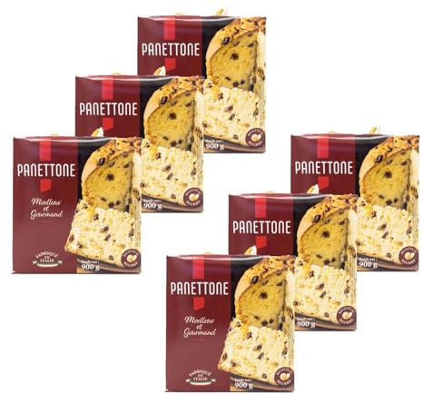 Panettone pur beurre fabriqué en Italie - lot de 6 boîtes de 900g - pâtisserie au levain naturel, aux raisons secs et aux écorces d'oranges confites
