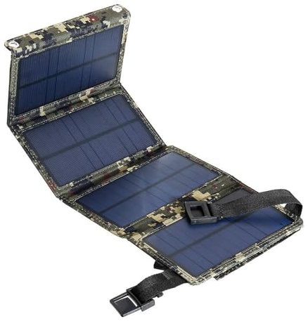 Solar Charger Folding Solar Panel Power Bank with USB Port Portable Solar Panels Compatible with Mobile Phone Solar Panel for Camping with 2 Buckles Outdoor Solar Charger Water Proofing
