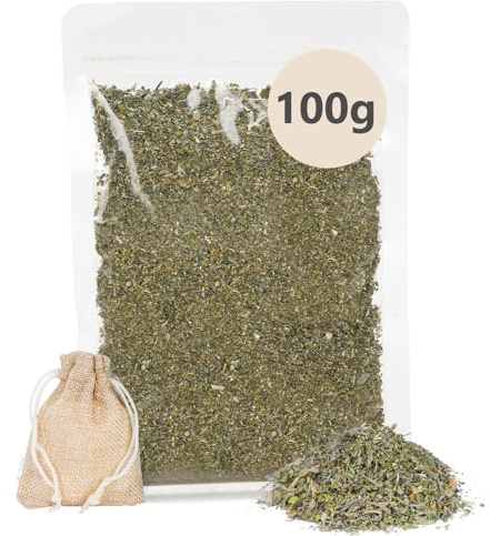 OSDUE Erba Gatta Essiccata, 100g Catnip Naturale di Alta qualità, Piante di Erba Gatta Essiccata, Utilizzata per Snack o Giocattolo per Gatti di Riempimento, Sigillata e Confezionata