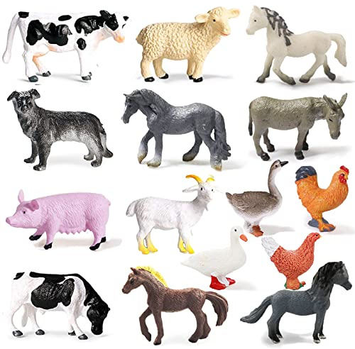 15 Pcs Mini Figures Toys Realistic Farm Animal Figurines, Plastic Learning Educational Playset Animal Themed Party Supplies Cake Topper Ornaments for Easter Egg Birthday Christmas