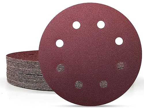 Senmai Tools 30 Stück Schleifscheiben 180mm klett 8 Löcher Körnung 40 Schleifpapier Durchmesser 180mm Rot für Trockenbauschleifer Exzenterschleifer Schleifgiraffe