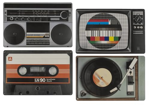 TIENDA EURASIA - Manteles Individuales | Pack 4 Salvamanteles Individuales de Plástico | Lavables | Diseño Original Retro Vintage | 4 Diseños Surtidos | (145115 - Retro 44 x 29 cm)