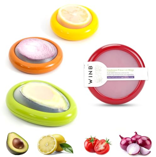 Winb Set of 4 Reusable Fruit and Veggie Savers - Ideal for Avocados, Tomatoes, Apples, Garlic, Onions, and More