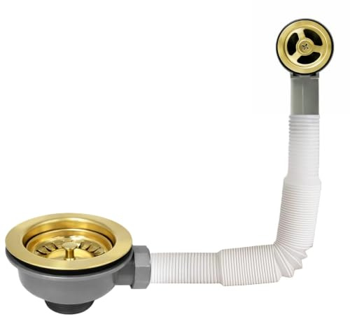 SopimusZ Gold Ablaufgarnitur Spüle 114mm,Edelstahl siphon,runder Überlauf