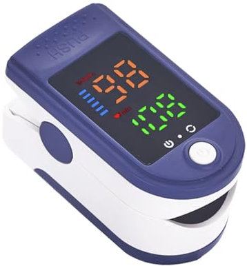 Pulsossimetro digitale portatile con display a LED, misurazione precisa dell'ossigeno nel sangue (SpO2) e frequenza cardiaca, design compatto e facile da usare, colore blu. Numeri GRandeS.