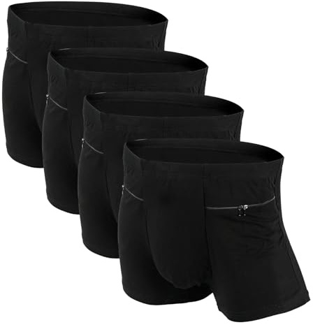 LUWOO Confezione da 4 slip da uomo con tasca nascosta segreta, boxer da viaggio, taglia S (nero)
