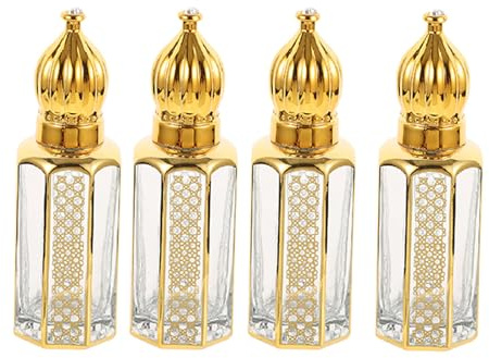 BAZEITFLOW 4 st 12 ml eteriska oljor på flaskor med lock – påfyllningsbara aromaterapi rullbehållare för resor, massage, parfym, bärbara oljerullsflaskor