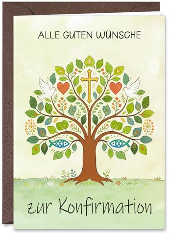 Konfirmationskarten Glückwunsch, Konfirmationskarte Set Glückwunschkarte mit Umschlag und Wachssiegel, Baum des Lebens Karte zur Konfirmation Mädchen Junge - Alle Guten Wünsche Zur Konfirmation