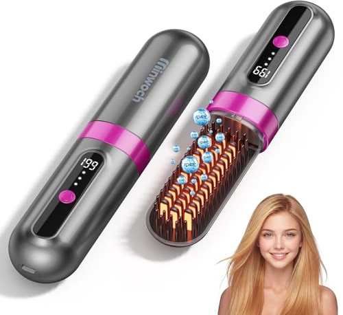 Go Brush Pro 2026 Upgraded Cordless Hair Straightener Brush, Ionic Anti-Frizz, 300M Negative Ions, MCH Fast Heating, 3 Temp Settings, 4000mAh Type-C, Portable Travel Styling Tool