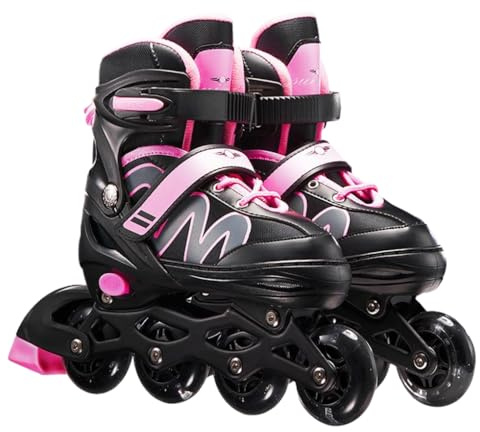 AMSLSIU Damen verstellbare Inline Skates für Erwachsene, atmungsaktiv, Fitness Skate, Rollschuhe, Flash Skating Schuhe für Jungen und Anfänger, Rosa/S