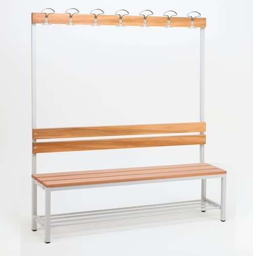 Szagato Garderobenbank 1-seitig mit Schuhrost - HxBxT 170x150x30 cm - Umkleidebank mit Sitzbank für Garderobe und Kindergarderobe