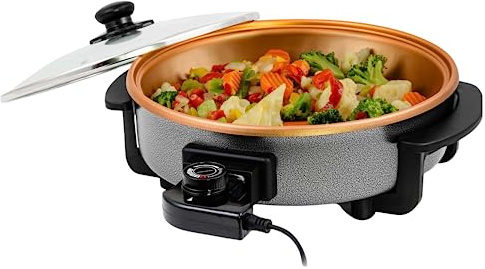 OVENTE Round Electric Skillet, 11.5 Nonstick Frying Pan, Copper SK11112CO