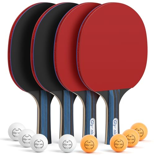 Glymnis Table Tennis Set of 4 with 8 Balls, Table Tennis Paddle Set with Storage Case, Portable Ping Pong Rackets for Indoor Outdoor Games