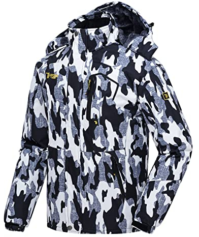 donhobo Skijacke für Herren Wasserdicht Softshelljacke Winddichte Fleece Outdoor Winterjacke Warm Gefüttert Snowboardjacke mit Kapuze Camouglage XL