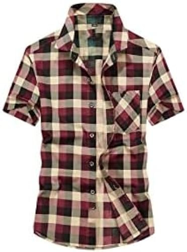 Volu Chemises À Manches Courtes pour Hommes, Chemise À Carreaux en Coton, Chemises d'affaires Amples, Chemises D'été Fines À Manches Courtes, T-Shirts À Revers pour Hommes,Rouge,4XL,Hilarious123