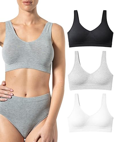 Risalti Reggiseno Senza Ferretto Bamboo Spalla Larga 3 pz - Bralette Donna Senza Cuciture ed Etichette, Reggiseno Donna in Viscosa Elasticizzata, Brassiere, Top Morbido, Intimo - Made in Italy