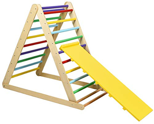 COSTWAY Toddler Climbing Frame, Kids Indoor Gym Activity Center with Ramp for Climbing & Sliding, Promote Motor Skills, Wooden Montessori Climber for Kindergarten Home Use (Colourful)